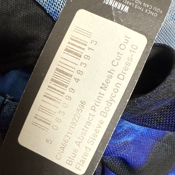 NWT:PrettyLittleThing Abstract Print Mesh Cut Out Flared Sleeve Bodycon Dress - Picture 8 of 10